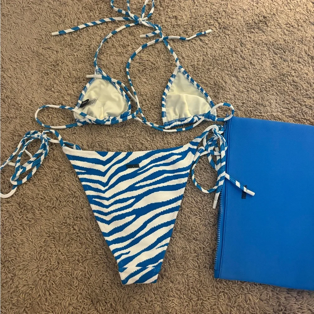 triangl swimwear Blue and White Zebra Print String Bikini